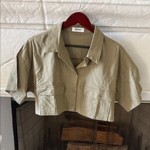 Showpo Olive Green Cropped Utility Shirt